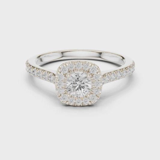 Petite Cushion Halo Diamond Ring with Pav茅 Band