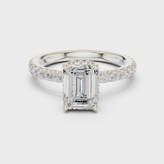 Bria Luxe Halo Emerald Diamond Pav茅 Ring